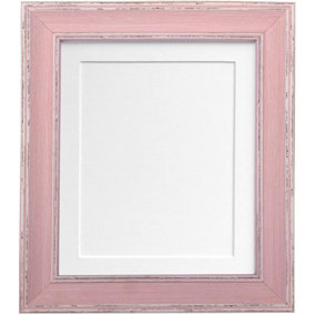 Scandi Distressed Pink Frame with White Mount for Image Size 10 x 4 Inch