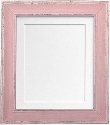 Scandi Distressed Pink Frame with White Mount for Image Size 14 x 11 Inch