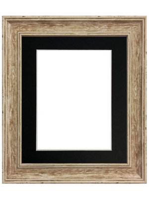 Scandi Distressed Wood Frame with Black Mount for Image Size 10 x 4 Inch