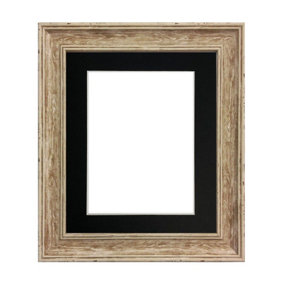 Scandi Distressed Wood Frame with Black Mount  for Image Size 24 x 16 Inch