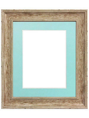 Scandi Distressed Wood Frame with Blue Mount for Image Size 10 x 4 Inch