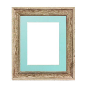 Scandi Distressed Wood Frame with Blue Mount for Image Size 10 x 4 Inch
