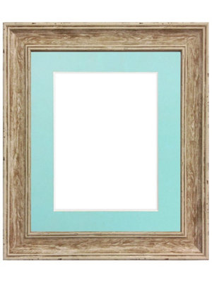 Scandi Distressed Wood Frame with Blue Mount  for Image Size 24 x 16 Inch