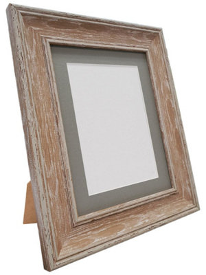 Scandi Distressed Wood Frame with Dark Grey Mount for Image Size 10 x 4 Inch