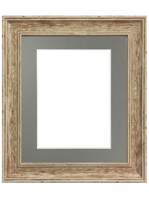 Scandi Distressed Wood Frame with Dark Grey Mount for Image Size 14 x 8 Inch