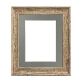 Scandi Distressed Wood Frame with Dark Grey Mount  for Image Size 24 x 16 Inch