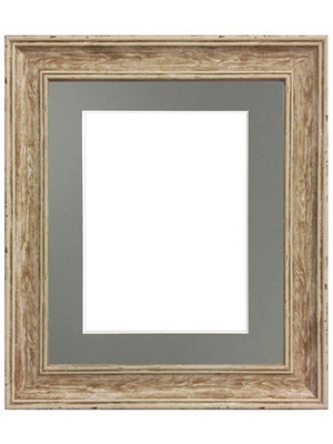 Scandi Distressed Wood Frame with Dark Grey Mount for Image Size A2