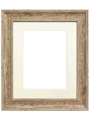 Scandi Distressed Wood Frame with Ivory Mount for Image Size 10 x 4 Inch