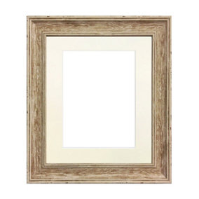 Scandi Distressed Wood Frame with Ivory Mount for Image Size 10 x 4 Inch