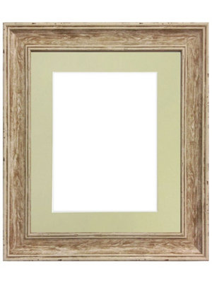 Scandi Distressed Wood Frame with Light Grey Mount for Image Size 14 x 8 Inch