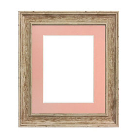 Scandi Distressed Wood Frame with Pink Mount for Image Size 4.5 x 2.5 Inch
