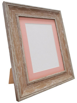 Scandi Distressed Wood Frame with Pink Mount for Image Size 9 x 7 Inch
