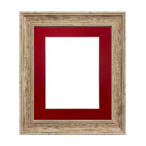 Scandi Distressed Wood Frame with Red Mount for Image Size 14 x 8 Inch