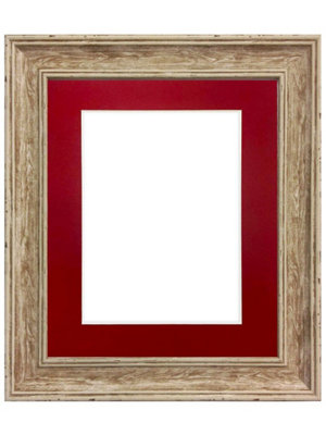 Scandi Distressed Wood Frame with Red Mount for Image Size 14 x 8 Inch