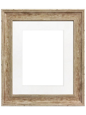 Scandi Distressed Wood Frame with White Mount for Image Size 10 x 4 Inch