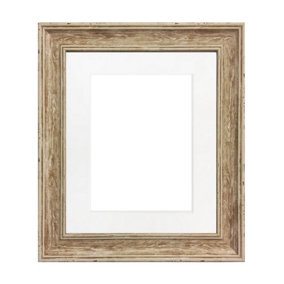 Scandi Distressed Wood Frame with White Mount for Image Size 10 x 4 Inch
