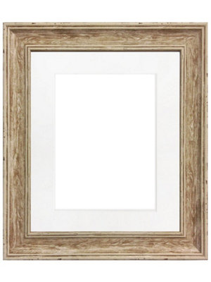 Scandi Distressed Wood Frame with White Mount for Image Size A2