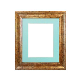 Scandi Gold Frame with Blue Mount for Image Size 10 x 4 Inch