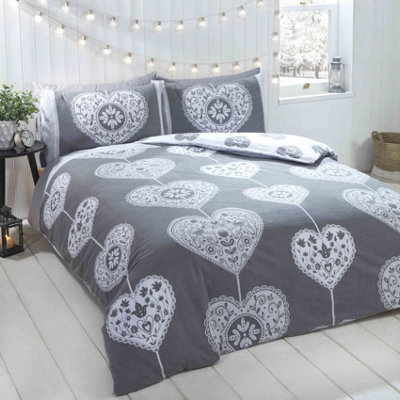 Scandi Hearts Grey Duvet Cover Set