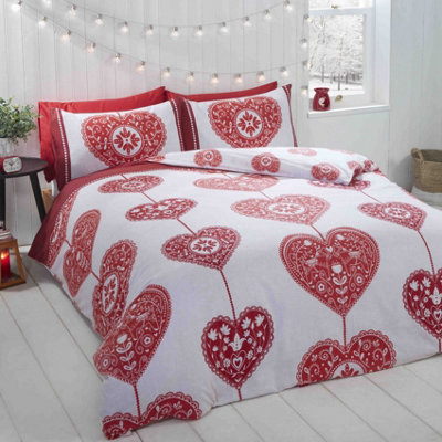 Scandi Hearts Red Duvet Cover Set