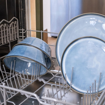Elanze Designs Reactive Glaze Set Da 16 Pezzi: Servizio Da Tavola In Gres Ceramico, Blu Cobalto