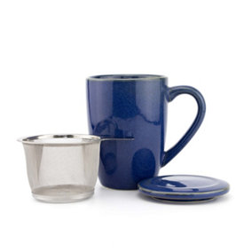 Scandi Home 400ml Bergen Navy Blue Reactive Glaze Ceramic Infuser Mug With Ceramic Lid