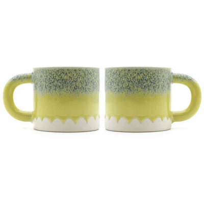 Scandi Home Set of 2 480ml Terra Fusion Green & Yellow Reactive Glazed Ceramic Mugs