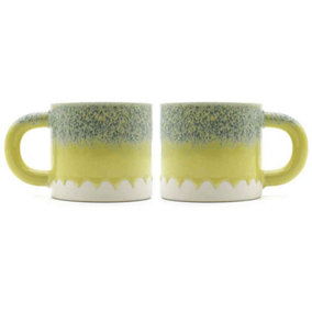 Scandi Home Set of 2 480ml Terra Fusion Green & Yellow Reactive Glazed Ceramic Mugs