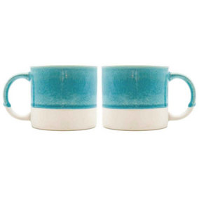 Scandi Home Set of 2 480ml Terra Fusion Turquoise Reactive Glazed Ceramic Mugs