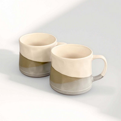 Scandi Home Set of 2 600ml Terra Fusion Hand Painted Green Reactive Glaze Ceramic Mugs