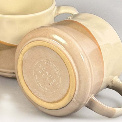 Scandi Home Set of 2 600ml Terra Fusion Hand Painted Oatmeal Reactive Glaze  Ceramic Mugs