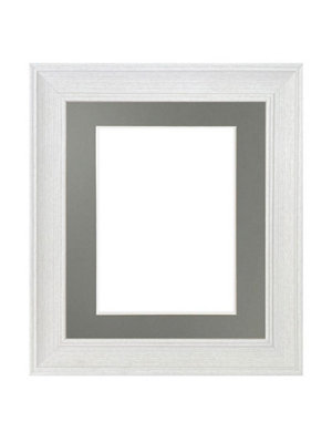 Scandi Limed White Frame with Dark Grey Mount for Image Size 10 x 4 Inch