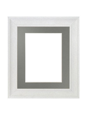 Scandi Limed White Frame with Dark Grey Mount for Image Size 14 x 11 Inch