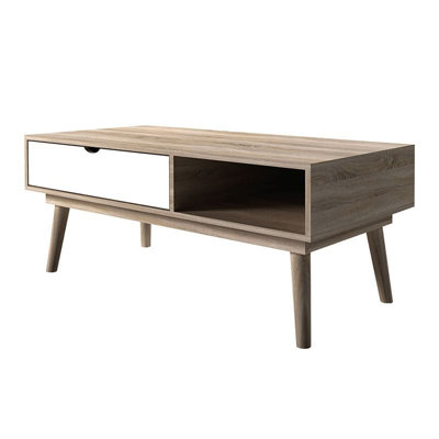 Scandi Oak Coffee Table With White Drawer