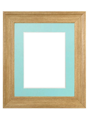 Scandi Oak Frame with Blue Mount for Image Size 12 x 8 Inch