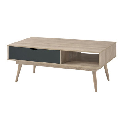 Scandi Oak & Grey Coffee Table - Retro Charm with Smart Storage