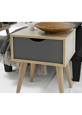 Scandi Oak & Grey Lamp Table - Retro Elegance with Practical Storage