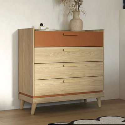 Scandi Oak Oiled & Brick 4 Drawer Chest - Contemporary Scandinavian ...