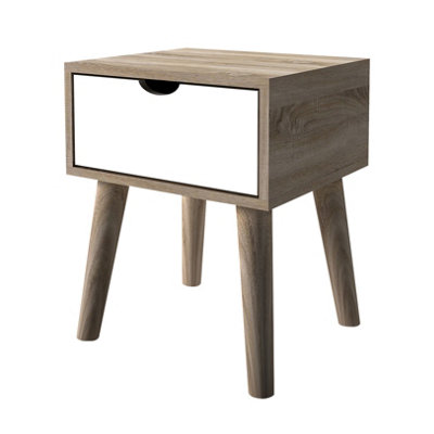 Scandi Oak & White Lamp Table - Retro Chic with Smart Storage