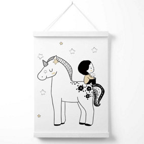 Scandi Prince Little Boy Sitting on a Unicorn Poster with Hanger / 33cm / White