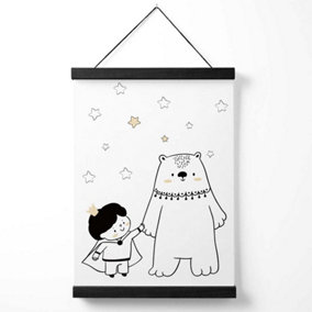 Scandi Prince Little Boy with Bear Medium Poster with Black Hanger