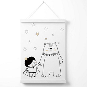 Scandi Prince Little Boy with Bear Poster with Hanger / 33cm / White