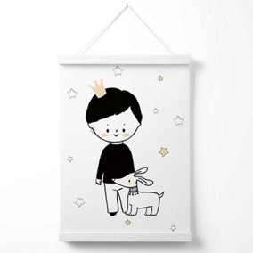 Scandi Prince Little Boy with Dog Poster with Hanger / 33cm / White