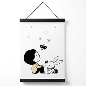Scandi Prince Little Boy with Rabbit Medium Poster with Black Hanger