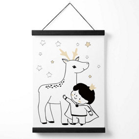 Scandi Prince Little Boy with Reindeer Medium Poster with Black Hanger