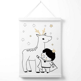 Scandi Prince Little Boy with Reindeer Poster with Hanger / 33cm / White