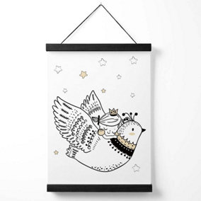 Scandi Princess Little Girl and Flying Bird Medium Poster with Black Hanger