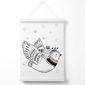 Scandi Princess Little Girl and Flying Bird Poster with Hanger / 33cm / White