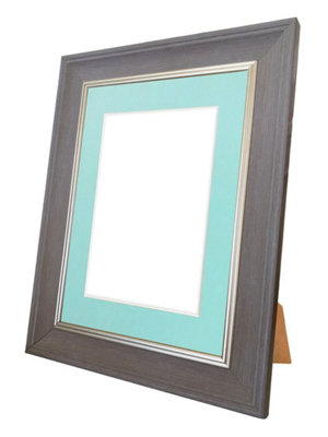 Scandi Slate Grey Frame with Blue Mount for Image Size 10 x 8 Inch