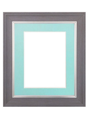 Scandi Slate Grey Frame with Blue Mount for Image Size 14 x 8 Inch